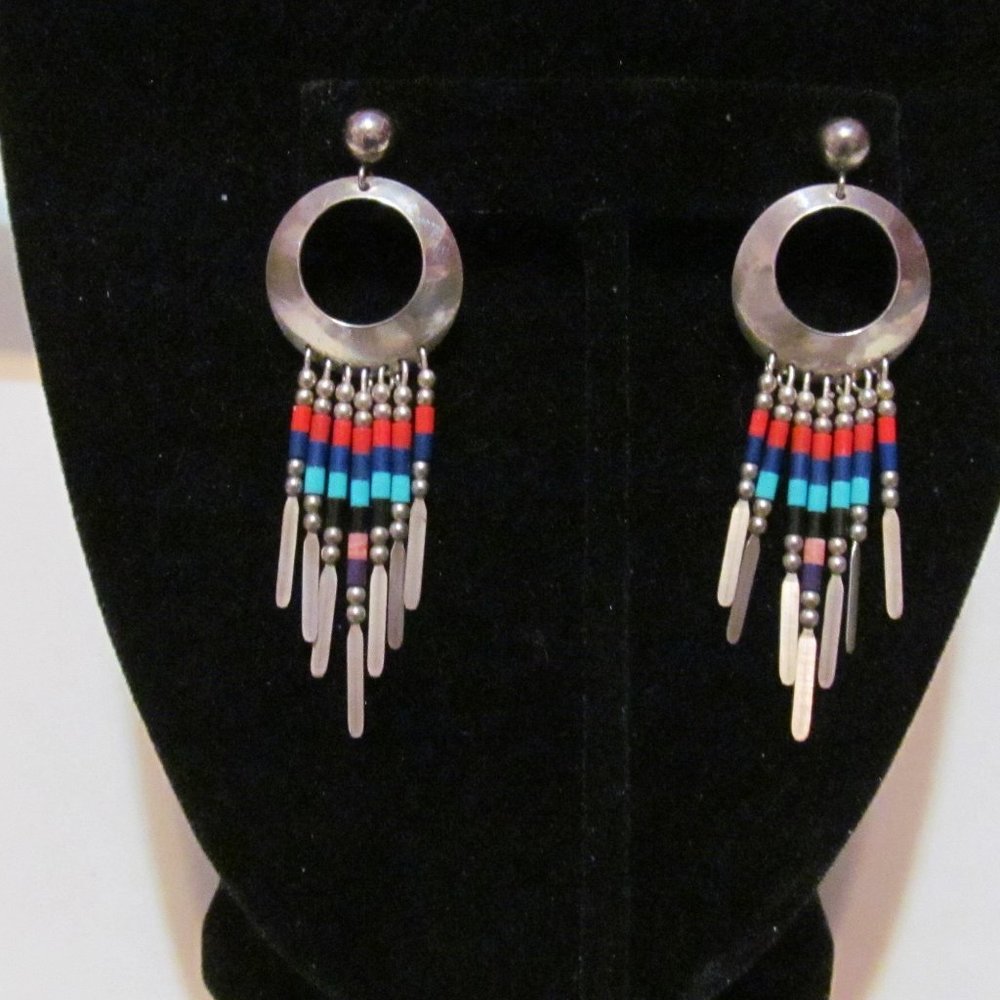 Vintage Native American sterling and color pierced earrings